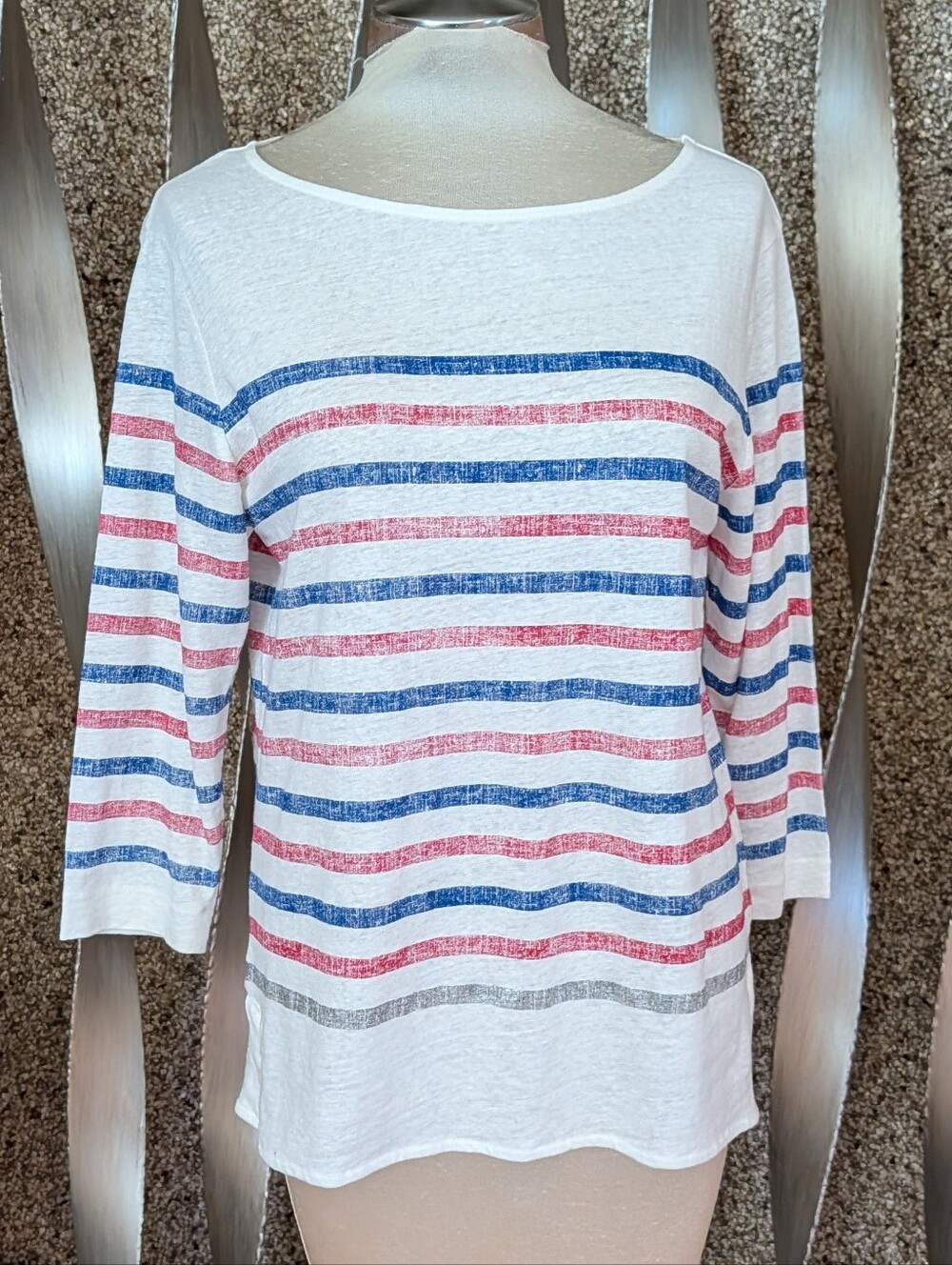 new MAJESTIC FILATURES stripes linen 3/4 sleeve tee 3 L
